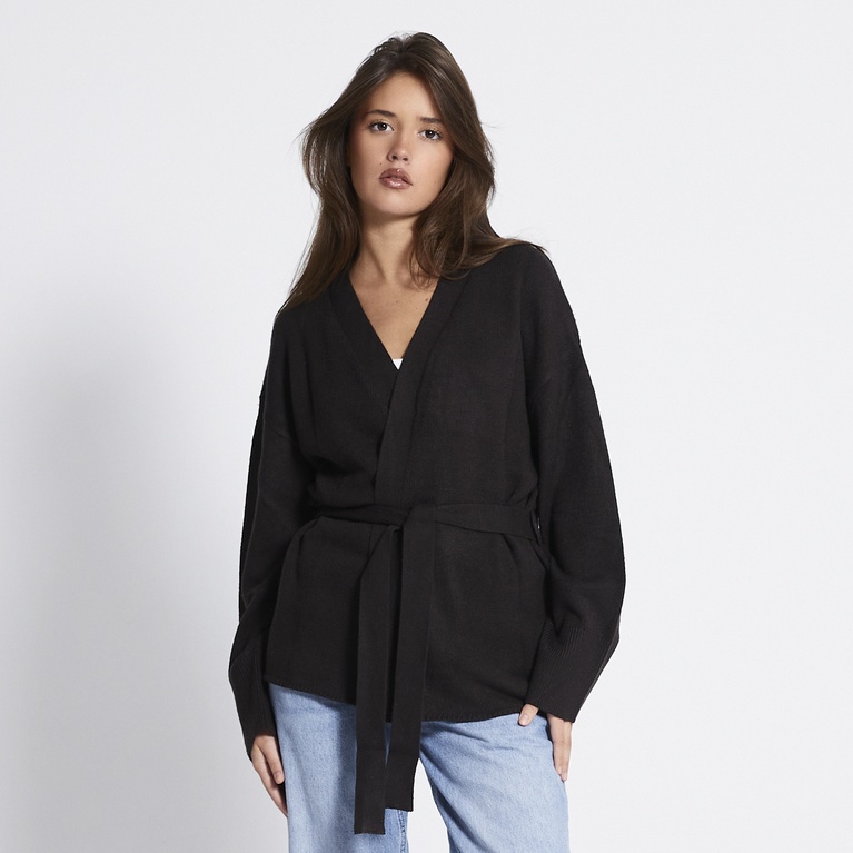 Tie waist knit cardigan "Colette" Brown